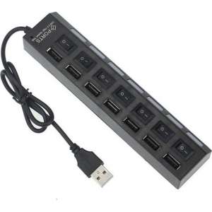 USB hub | 7 poorten | USB 2.0 | Plug & play | Aan/uit schakelaar | Zwart