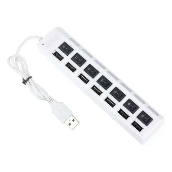 USB hub | 7 poorten | USB 2.0 | Plug & play | Aan/uit schakelaar | Wit