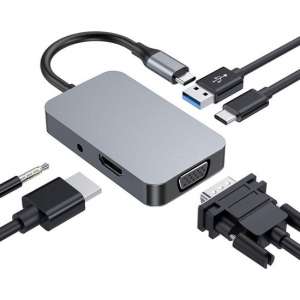 USB C Adapter Hub 5 in 1 | HDMI / VGA / USB-C 3.1 Power Delivery / USB-A 3.0 / Aux