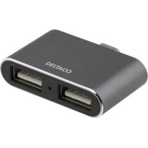 Deltaco USBC-HUB5 USB-C mini hub met 2 x USB 2.0 USB-A poorten met OTG aluminium Spacegrey