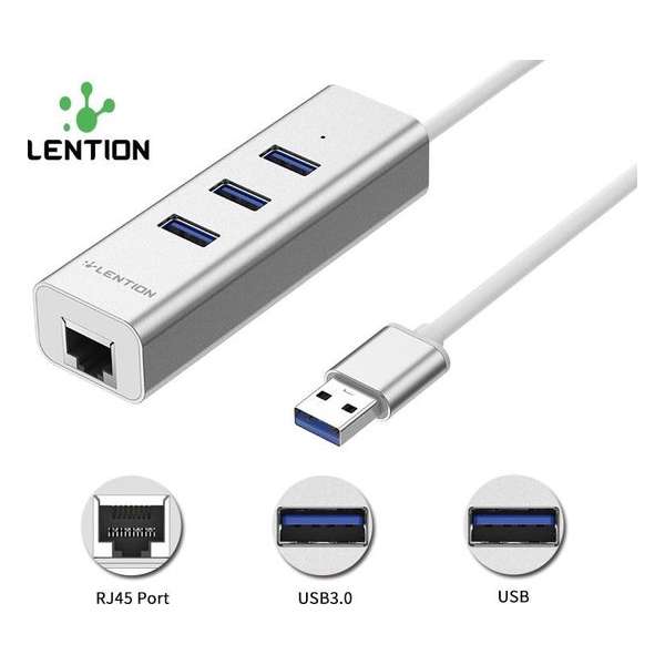 Lention - USB 3.0 Dock - 3x USB 3.0 Poorten - Ethernet/Internetkabel plug  - CB-TP-H23s