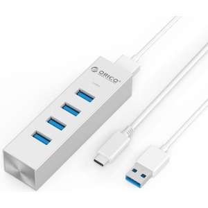 Orico - Aluminium 4 poort USB3.0 Type C Hub, uitbreiding voor Mobiel, Laptop, Desktop, compatible met USB Type C
