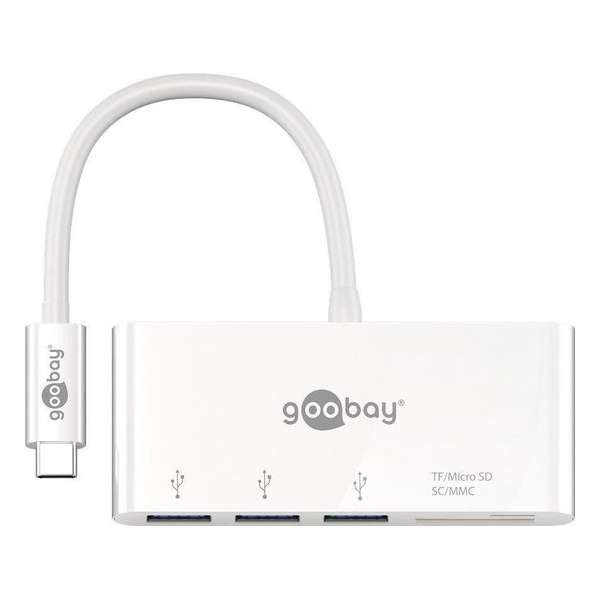 Goobay USB-C hub met 3 poorten en kaartlezer - busgevoed - USB3.0 / wit - 0,15 meter
