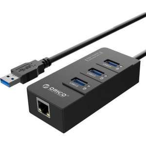 Orico USB 3.0 Hub  3x USB poorten en Gigabit Ethernet - Zwart