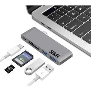 SBVR 5 IN 1 USB Type C Hub met USB-C Power - 2x USB 3.0 / 1x USB type-c / 1x SD / 1x micro - SD Space Grey