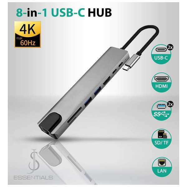 JSE 8-in-1 USB C Hub voor notebooks en macbooks - USB C naar HDMI - USB C Hub - 4K UHD