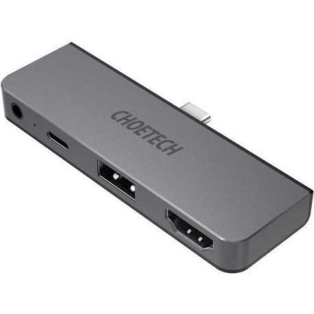 Choetech - Aansluitende 4 in 1 USB-C hub naar USB-C PD, USB-A, HDMI en 3.5mm audio jack - sky grey