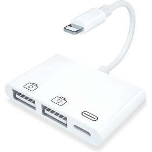 NÖRDIC LGN-104 USB-C adapter naar USB-C Lightning, 2x USB A-poort, 10 cm, Wit