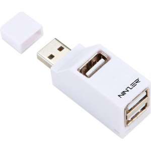 Ninzer® USB 2.0 Mini HUB Adapter met 3 USB aansluitingen | Wit