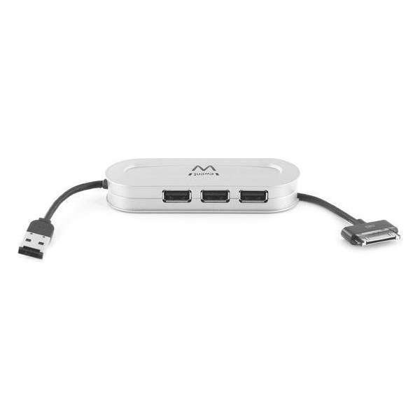 Ewent hub USB 2.0 – 3x USB 2.0 + 30 pins  voor iphone - zilver