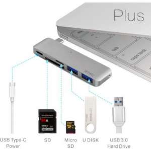 C1 Plus 5-in-1 Type C convertor ( 1x Type-C, 1x SD Card, 1x Mini SD Card, 2x USB 3.0) - Grijs