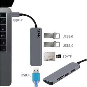 SBVR 5 in 1 Aluminium Type C Hub - 3x USB 3.0 / 1x SD TF Cardreader