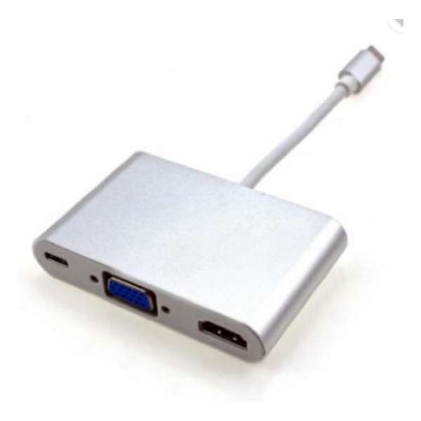 Garpex® USB 3.1 Type C naar HDMI VGA en USB 3.0 Audio Hub 5 in 1 Converter Zilvergrijs 23cm