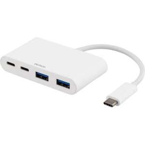DELTACO USBC-HUB3 USB-C naar 2 x USB 3.1 A en 2 x USB-C HUB 5 Gbps wit