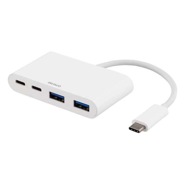 DELTACO USBC-HUB3 USB-C naar 2 x USB 3.1 A en 2 x USB-C HUB 5 Gbps wit