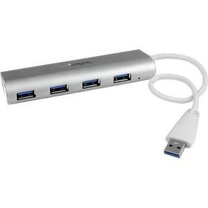 4 Poorts draagbare compacte USB 3.0 hub met geintegreerde kabel - aluminium