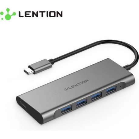 Lention - USB-C Premium 5 in 1 Hub - 4x Quatro USB 3.0  - Type-C Iphone Oplaadpunt - Macbook/Mac air - CB-TP-C31