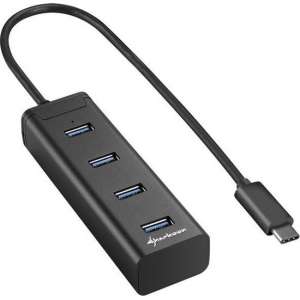 Sharkoon 4-Port USB 3.0 Aluminium Hub - USB 3.0 Type C - zwart