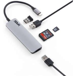 SBVR 5 in 1 Aluminium Type C Hub - 3x USB 3.0 / 1x SD TF Cardreader / 1x Micro SD
