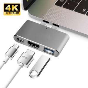 SBVR USB C Adapter Hub 3 in 2 | Incl. USB-C Thunderbolt 3 / HDMI (4K) / USB-A 3.0 | Voor MacBook Air / Pro
