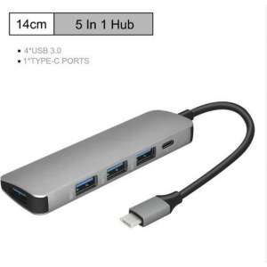 DrPhone TH1 USB-C HUB – Type C Adapter – 4x USB 3.0 poorten – 1X PD Powerdelivery Poort 60W
