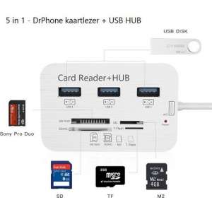 Multi Type-C naar USB3.0 HUB Splitter -  1x SD / 1x Micro SD / 3x USB 3.0 / 1x MS duo / 1x M2 Kaartlezer + Hub Card