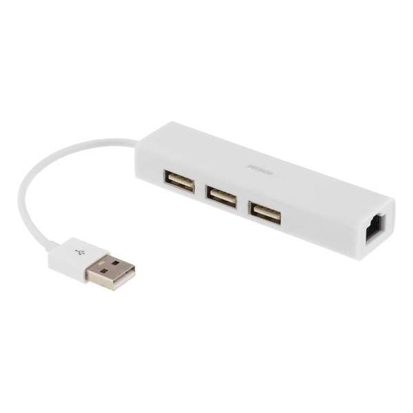 DELTACO USB2-LAN3 - USB 2.0 Netwerkadapter met USB-hub - wit