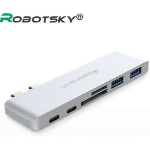 Robotsky 6 in 1 USB type c HUB/Adapter | 2 usb 3.0 | SD | Micro SD | 2 usb type c | Grijs | Macbook