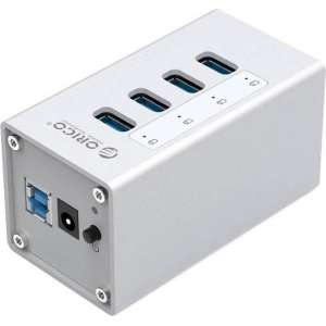 Orico - Aluminium USB 3.0 Hub met 4 Poorten - Incl. 12V Stroomadapter en USB 3.0 kabel - Mac Style - 5Gbps - Zilver