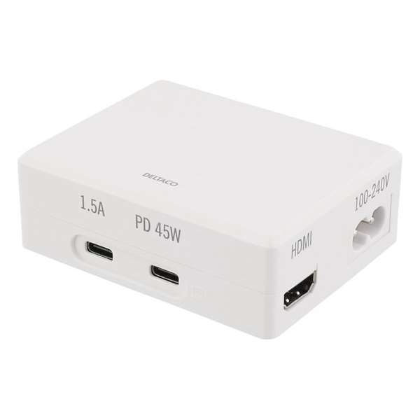 DELTACO USBC-1288 - USB-C Power Hub Docking Station, 45W USB-C PD, 4K HDMI, USB 3.1 Gen 1 - wit