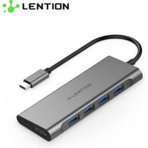 Lention - USB-C Premium 6 in 1 Hub - 4x Quatro USB 3.0 - HDMI 4K Input - Type-C Iphone Oplaadpunt - Macbook/Mac air - CB-TP-C35H