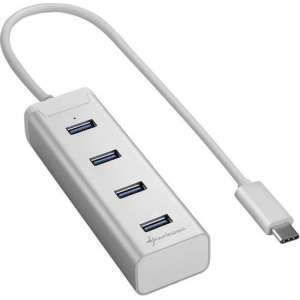 Sharkoon 4-Port USB 3.0 Aluminium Hub - USB 3.0 Type C - zilver