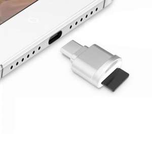 Micro SD (TF) naar USB-C (tpe-C) Geheugenkaart Lezer voor o.a. Macbook, Laptop| Zilver / Silver | Premium kwaliteit