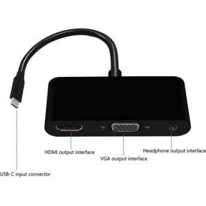 USB-C Hub Adapter met HDMI, VGA, AUX Jack, USB 3.0