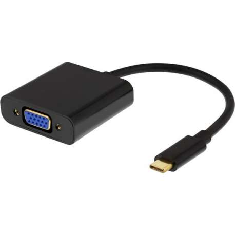 DELTACO USBC-VGA6, USB 3.1 naar VGA adapter met audio, vergulde connector, zwart