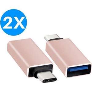 USB-C naar USB-A Adapter Converter - Opzetstuk - geschikt voor MacBook en andere USB-C apparaten - Universeel - Rosé - 2 stuks