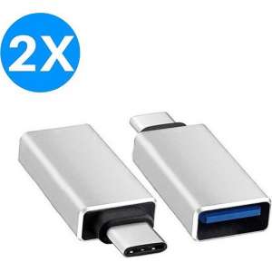 USB-C naar USB-A Adapter Converter - Opzetstuk - geschikt voor MacBook en andere USB-C apparaten - Universeel - Zilver - 2 stuks