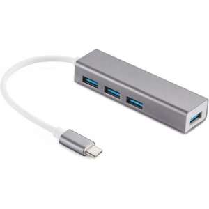 NÖRDIC USBC-N1184, Mini USB-C HUB 4-poorten USB 3.1, Aluminium, Space grey