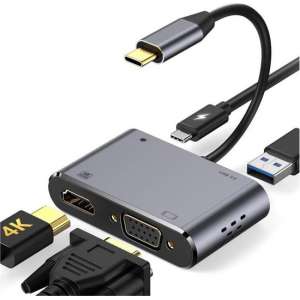 SBVR 4 in 1 USB C Adapter Hub | Incl. HDMI / VGA / USB-C / USB-A 3.0 | Voor MacBook - HP - Dell - ASUS - Lenovo