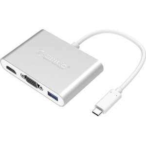 Orico USB-C Hub  HDMI, VGA, USB, USB-C PD - Aluminium - Zilver