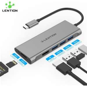 Lention - USB-C 6 IN 1 Hub - 3x USB 3.0 - 4K HDMI Input - SD/TF kaartlezer - CB-TP- C34HCR- GRY