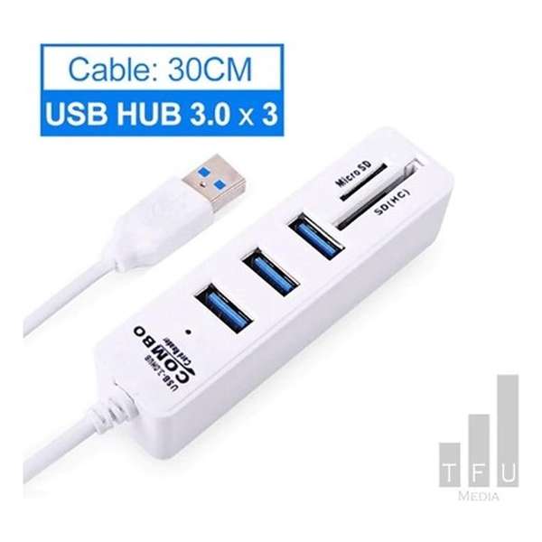 Usb Hub- 3.0 Multi- Usb Splitter- 3.0 Hub 3  Poorten -Hab Micro -Tf/Sd-kaart reader -Hoge Snelheid -Wit