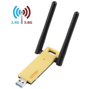 AC1200Mbps 2,4 GHz en 5 GHz Dual Band USB 3.0 WiFi-adapter Externe netwerkkaart met 2 externe antennes (geel)