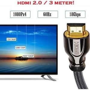 HDMI Kabel 3 Meter 4K Ultra HD / HDMI 3 Meter Kabel 2.0 High Speed voor Laptop PlayStation DVD @60Hz