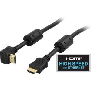 DELTACO HDMI-1030V High Speed HDMI met Ethernet, 4K - Haakse aansluiting - 3 meter
