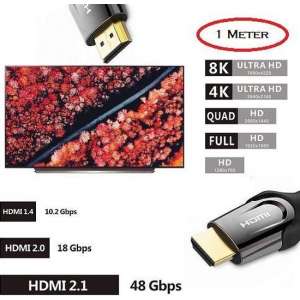 HDMI 2.1 Kabel 8K 1 Meter / HDMI 2.1 Ultra High Speed Kabel / 8K Ultra High Speed 48Gbps 120Hz Zwart