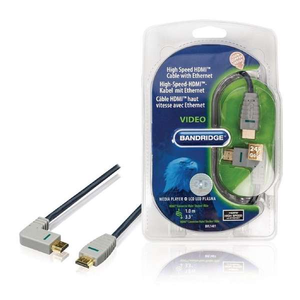 Bandridge HDMI 1.4 High Speed with Ethernet kabel haaks naar rechts - 1 meter