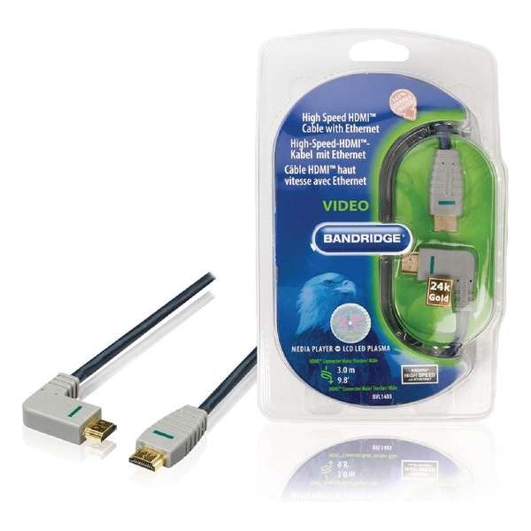 Bandridge HDMI 1.4 High Speed with Ethernet kabel haaks naar rechts - 3 meter