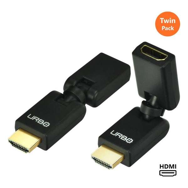 Urbo Multi-Pivot HDMI Koppelstuk, mannelijk naar vrouwelijk, vergulde connector 360 ° draaien - 2 stuks