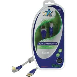 HQ - 1.4 High Speed HDMI kabel - eenzijdig haaks - 0.75 m - Grijs/Blauw